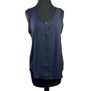 Zenana Styles Size Medium Sleeveless Navy Top With Button Front & Strappy Back